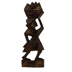 Hand Carved Tribal Wall Hanging Woman With Basket